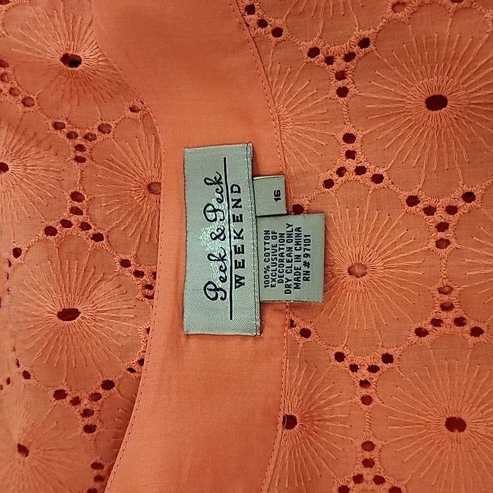 Peck & Peck Weekend Woman Orange Lace Pullover Blouse Shirt Size 16 - Picture 5 of 13